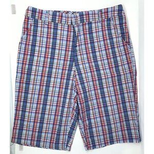 Caribbean Joe Red White Blue Plaid Flat Front Cotton Blend Women's Shorts Size 8